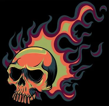 Skull on Fire with Flames Vector Illustration on black background Stock Illustration