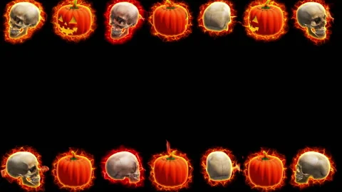 Skull fire halloween pumpkin loop animation Stock Footage 146373846
