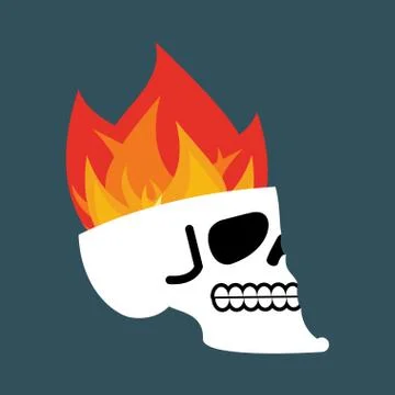 Skull fire. Head skeleton flame. flaming skull tattoo sign Stock Illustration