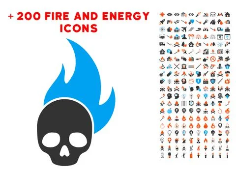 Skull Fire Icon with Bonus Fire Collection Illustrazione stock