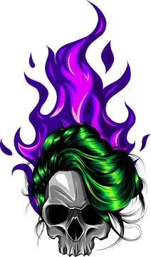 Skull with fire vector logo design on white background. digital draw Stock Illustration