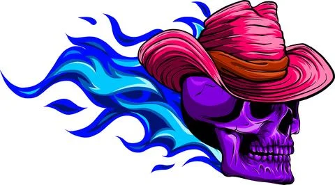 Skull with fire vector logo design on white background. digital draw Stock Illustration