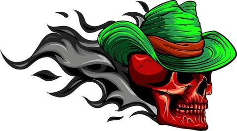 Skull with fire vector logo design on white background. digital draw Illustrazione stock