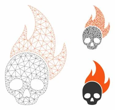 Skull Fire Vector Mesh 2D Model and Triangle Mosaic Icon イラスト素材