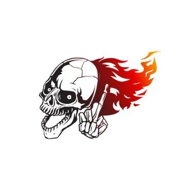 Skull flames front face logo vector illustration Stock Illustration