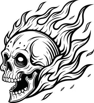 Skull with flames vector art, intense heat and danger symbol. Stock Illustration