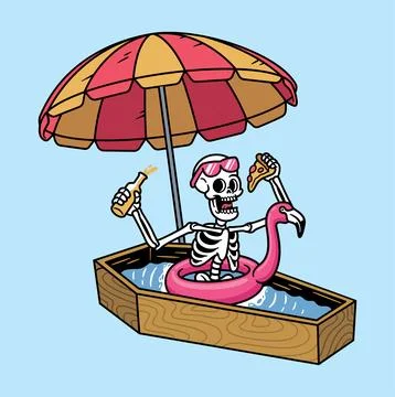 The skull is floating in the coffin Stock Illustration