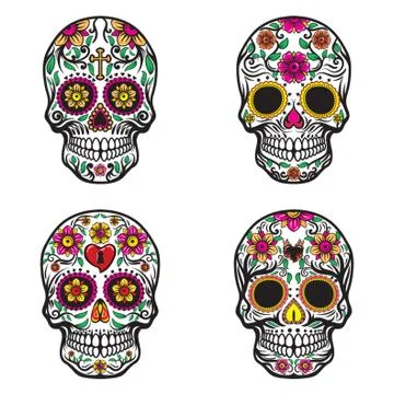 Skull With Floral Designs Stock Illustration