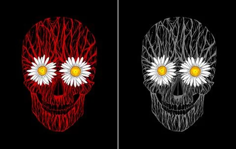 Skull with flowers Stockillustratie