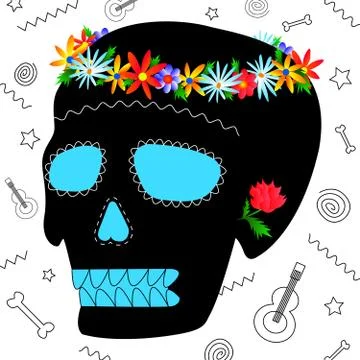 Skull with flowers Stock Illustration