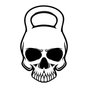 Skull in the form of a kettlebell. Design element for poster, t shirt, card,  Stock Illustration