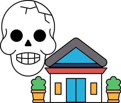 A skull is in front of a house Illustrazione stock