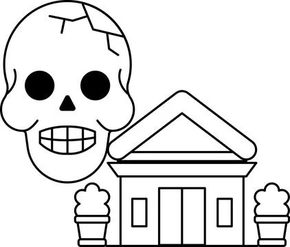 A skull is in front of a house Illustrazione stock