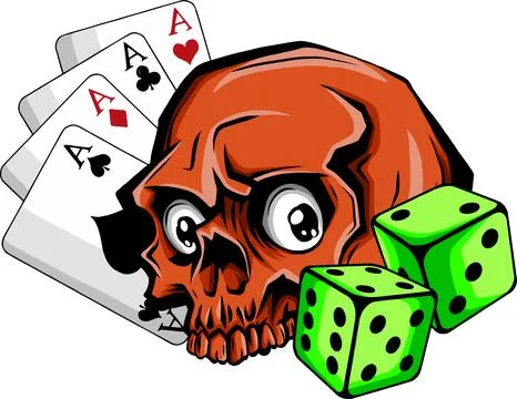 Skull Gambling elements concept with royal flush poker イラスト素材