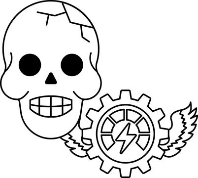 A skull with a gear next to it Illustrazione stock