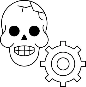 A skull with a gear next to it Stock Illustration
