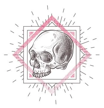 Skull with geometric abstract elements. Hand Drawn Illustration Stock Illustration