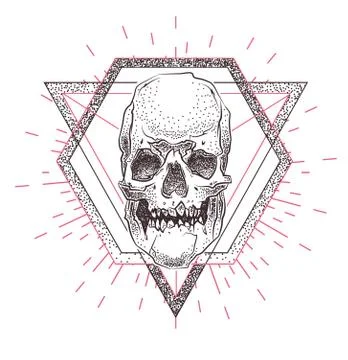 Skull with geometric abstract elements. Hand Drawn Illustration Stock Illustration