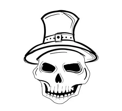 Skull ghost wearing a witch's hat hand drawn lines On a white background, i.. Stock Illustration