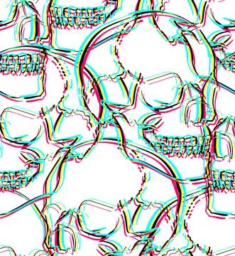 Skull glitch pattern seamless. Hand drawing skeleton head background. death t Stock Illustration