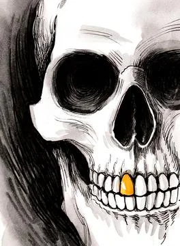 Skull with gold teeth Illustrazione stock