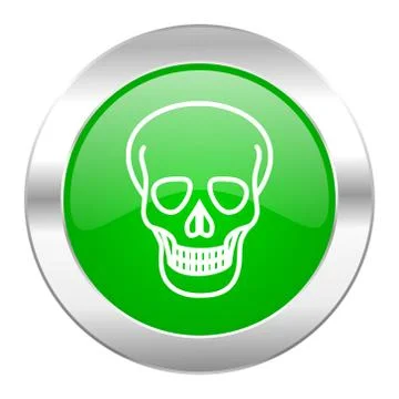 Skull green circle chrome web icon isolated. Ilustración de archivo