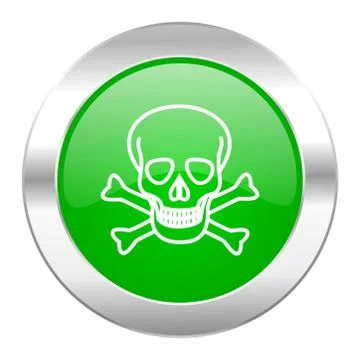 Skull green circle chrome web icon isolated. Ilustración de archivo