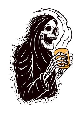 Skull grim and coffee vector illustration hand drawn 스톡 일러스트