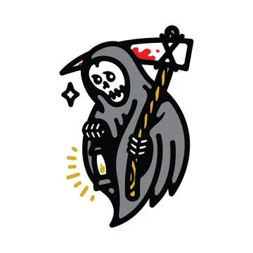 Skull Grim Reaper Lantern Line Graphic Illustration Vector Art T-shirt Design Stock Illustration