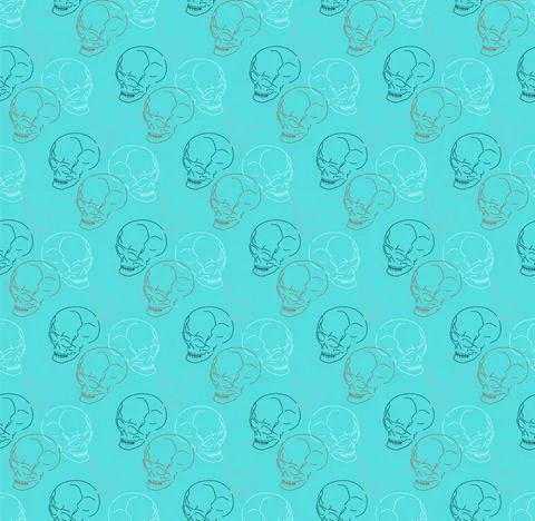 Skull Hand drawing pattern seamless. Skeleton head background. Death texture. Stock Illustration