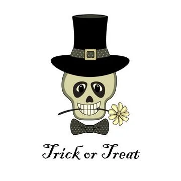 Skull in hat and bow tie vector illustration for Halloween Stock Illustration