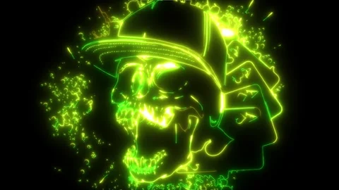 Skull with hat and four aces Stock Footage 274807277