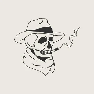 The skull in the hat smokes. Stock Illustration