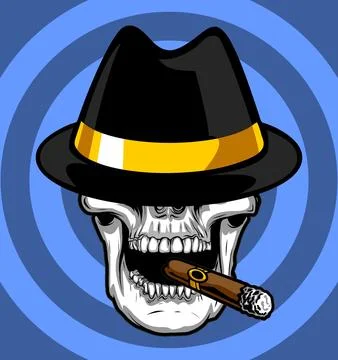 Skull in hat smoking red background Stock Illustration