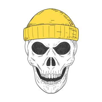 Skull with a hat. Vector illustration. Isolated object on white. Stock Illustration