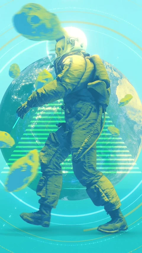 Skull Head Astronaut Walking Stock Footage 294080162