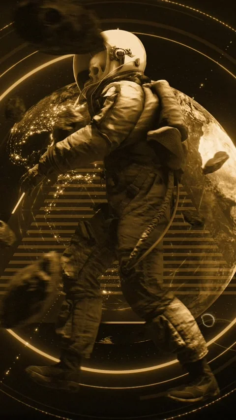 Skull Head Astronaut Walking Old Film 動画素材 294080171