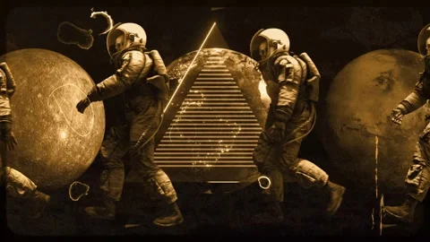 Skull Head Astronauts Walking Loop Old Film Stock Footage 272918712