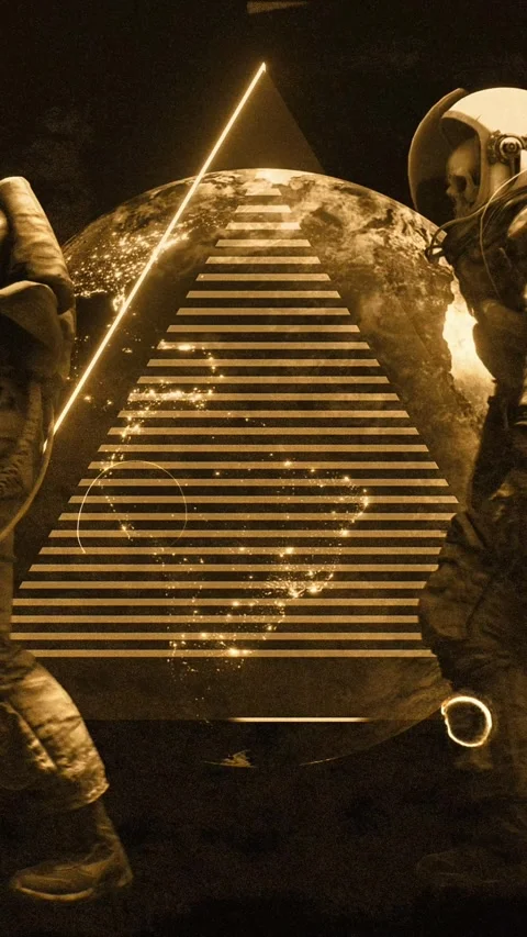 Skull Head Astronauts Walking Loop Old Film Stock Footage 294080173