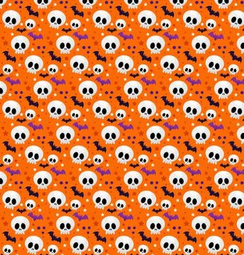 Skull head with bat halloween pattern illustration Stock Illustration