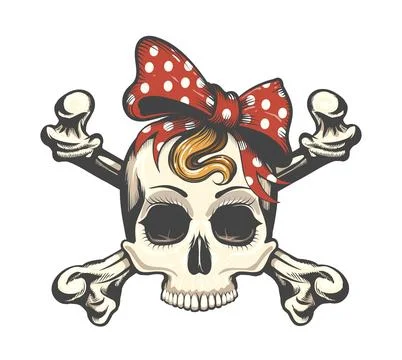Skull in a Head Bow and Crossbones Tattoo Stock Illustration