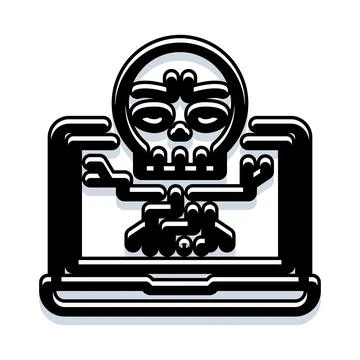 Skull head emerging from computer cyber security risk Stock Illustration