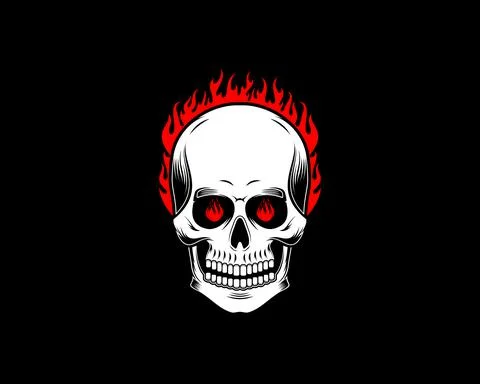 Skull head with fire flame vector illustration Stock Illustration