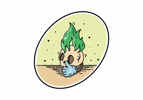 Skull head with flame and thumb up illustration Stockillustratie