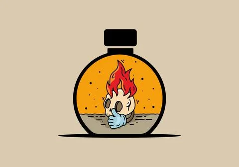 Skull head with flame and thumb up illustration Stockillustratie