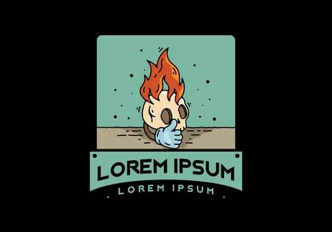 Skull head with flame and thumb up illustration Stock Illustration