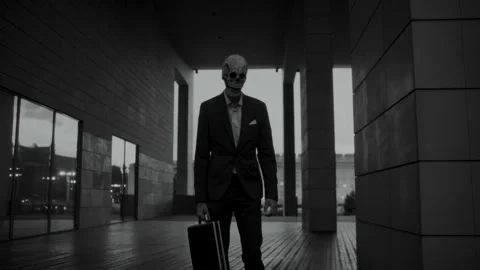 Skull Head Man in a Suit fixing his jacket Stock Footage 259885098