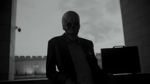 Skull Head Man in a Suit looking tired Vídeo Stock 259884186