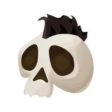 Skull, head with mohawk hairstyle, cool punk skeleton in cartoon style isolated Stock Illustration