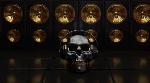 Skull with headphones Stock Illustration